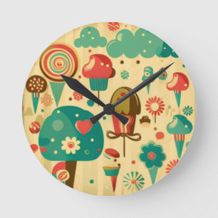 Vintage Retro süßes Design für Kinder Cake Pop Runde Wanduhr