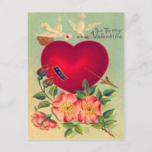 Vintage Retro Tauben Herzen Valentinstagskarte Feiertagspostkarte