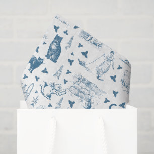 Vintage Retro Toile-Muster Katze Katzenminze Weiß Seidenpapier