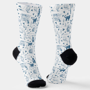 Vintage Retro Toile-Muster Katze Katzenminze Weiß Socken