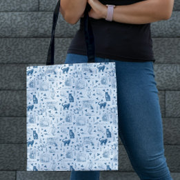 Vintage Retro Toile-Muster Katze Katzenminze Weiß Tasche
