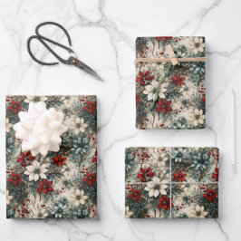 Vintage Retro-Tradition Weihnachtspoinsettie Geschenkpapier Set