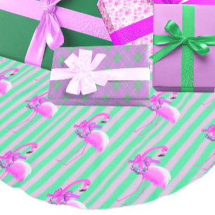 Vintage Retro Tropischer Rosa Flamingo Weihnachten Polyester Weihnachtsbaumdecke