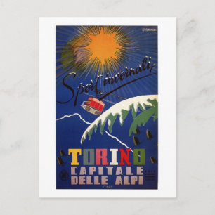 Vintage Retro Turin Wintersport Italien Reise Postkarte