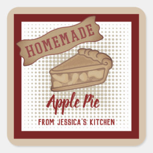 Vintage Retro-Typografie hausgemachte Apfelkuchen Quadratischer Aufkleber