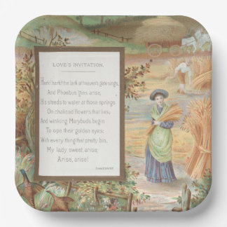 Vintage Retro Valentine, Country Farm Landscape Pappteller