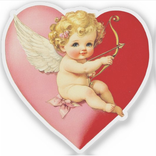 Vintage Retro Valentine Cupid Heart Aufkleber (Vorderseite)