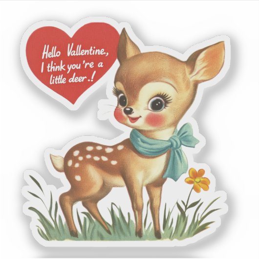 Vintage Retro Valentine Little Deer Pun Aufkleber (Vorderseite)