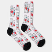 Vintage Retro Valentine's Day Cats, Cute Kitten Socken (Rechts)