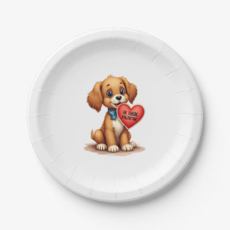 Vintage Retro Valentine's Day Puppy Dog Valentine  Pappteller