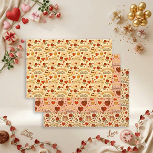 Vintage Retro Valentinstag Geburtstag-Trio-Muster- Geschenkpapier Set