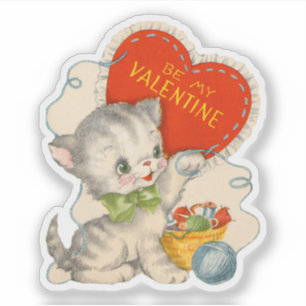 Vintage Retro Valentinstag Katze Sei Mein Schatz Aufkleber