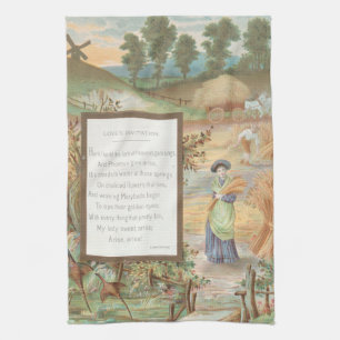 Vintage Retro Valentinstag, ländliche Farm Landsch Geschirrtuch