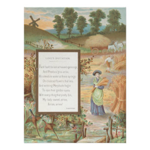 Vintage Retro Valentinstag, ländliche Farm Landsch Poster