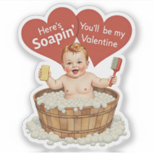 Vintage Retro Valentinstag Seifenbaby Thema Aufkleber