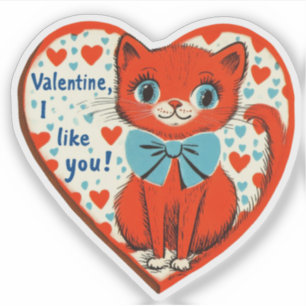 Vintage Retro Valentinstag Süße Katze Ich mag dich Aufkleber