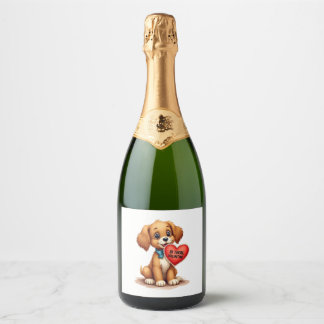 Vintage Retro Valentinstag Welpe Hund Valentinstag Schaumweinetikett