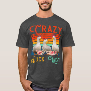 Vintage Retro Verrückte Enten-Lady Blumiger Bauer  T-Shirt