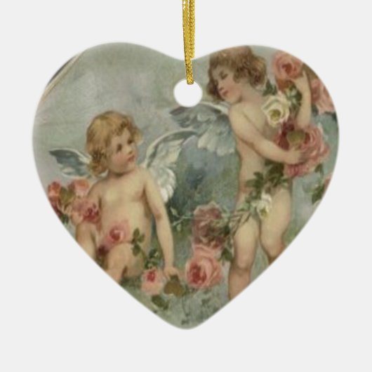 Vintage Retro Viktorianische Cherubs Valentinkarte Keramikornament (Vorne)