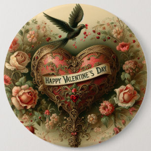 Vintage/Retro/Viktorianischer Valentinstag-Herz Button