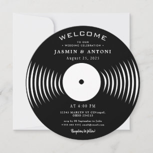 Vintage Retro Vinyl-Schallplatten-QR-Hochzeits-Ein Einladung