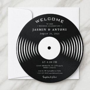 Vintage Retro Vinyl-Schallplatten-QR-Hochzeits-Ein Einladung