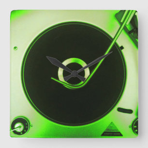 Vintage Retro Vinylrekordspieler-Uhr Quadratische Wanduhr