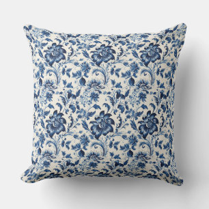 Vintage Retro-Wasserfarbe Delft-Blau floral Kissen