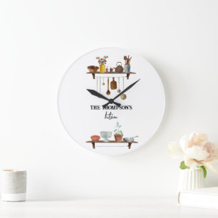 Vintage Retro-Wasserfarbe-Küchenutensilien  Große Wanduhr