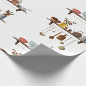 Vintage Retro Wasserfarben Küchenutensilien Geschenkpapier (Ecke)