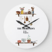 Vintage Retro Wasserfarben Küchenutensilien Große Wanduhr (Vorderseite)