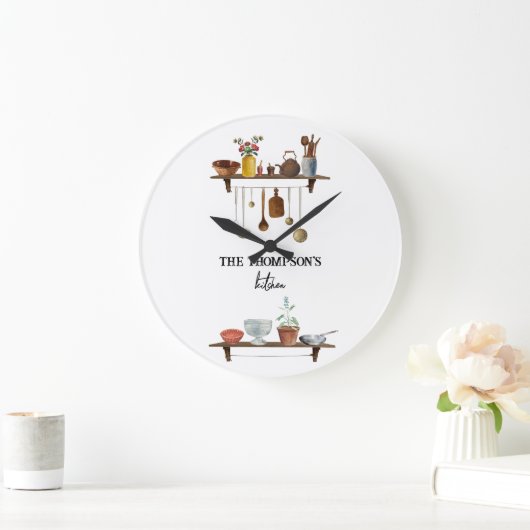 Vintage Retro Wasserfarben Küchenutensilien Große Wanduhr (Zuhause)