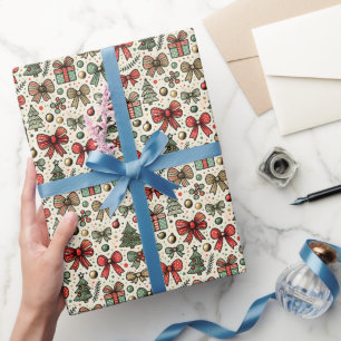 Vintage Retro Weihnachten Punkte Schleifen Muster Geschenkpapier