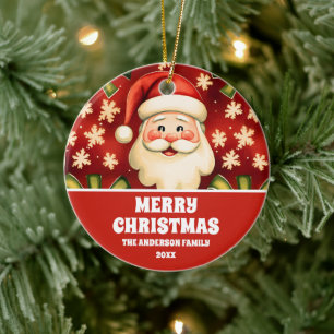 Vintage Retro Weihnachten Santa Claus und Schleife Keramik Ornament