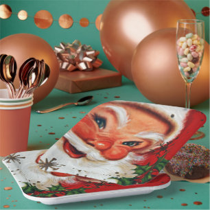 Vintage Retro Weihnachten Santa Rentier Party Tell Pappteller