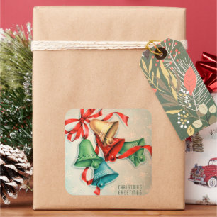Vintage Retro Weihnachts-Feiertags-Glocken-Aufkleb Quadratischer Aufkleber