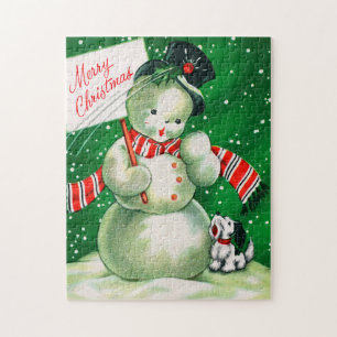 Vintage Retro-Weihnachts-Schneemann-Kartenpuzzle Puzzle