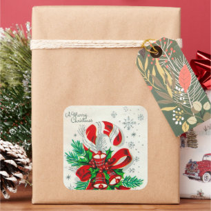 Vintage Retro Weihnachts-Zuckerstangen-Aufkleber Quadratischer Aufkleber