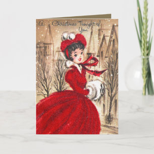 Vintage Retro Weihnachtsdame dd Textkarte Feiertagskarte