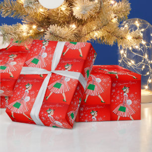 Vintage Retro Weihnachtsdame Festliche Partyverpac Geschenkpapier