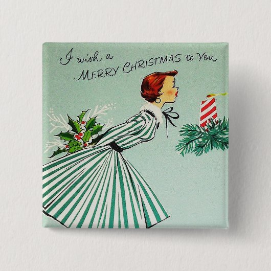 Vintage Retro Weihnachtsdamen Knopf Button (Vorderseite)