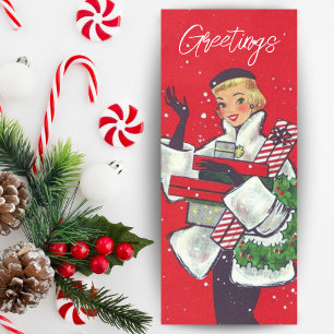 Vintage Retro Weihnachtseinkaufsdame Custom Feiertagskarte