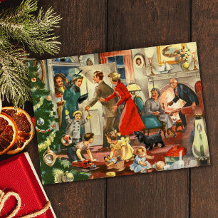 Vintage Retro Weihnachtsfamilientreffen Feiertagskarte