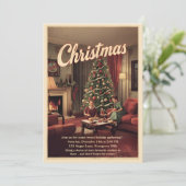 Vintage Retro Weihnachtsfeier Einladung (Stehend Vorderseite)