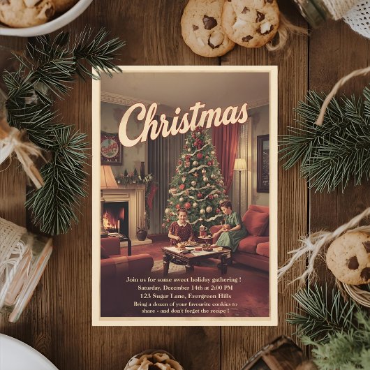 Vintage Retro Weihnachtsfeier Einladung
