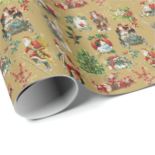 Vintage Retro-Weihnachtsfeiertagsmuster Gold Geschenkpapier