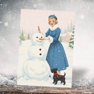 Vintage Retro-Weihnachtsfrau mit Scotty-Dog Feiertagskarte