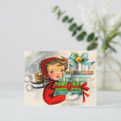 Vintage Retro Weihnachtsfrau Postkarte (Stehend Vorderseite)