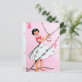 Vintage Retro Weihnachtsfrau Postkarte (Stehend Vorderseite)