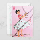 Vintage Retro Weihnachtsfrau Postkarte (Vorne/Hinten)